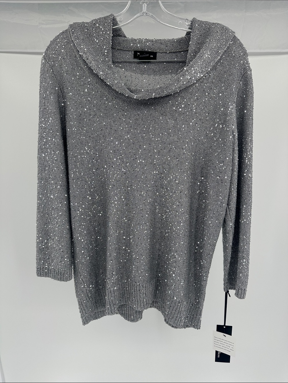 Nue Options Silver Sequin Cowl Neck Sweater